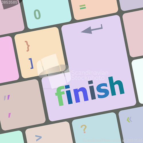 Image of finish word on keyboard key, notebook computer button vector illustration