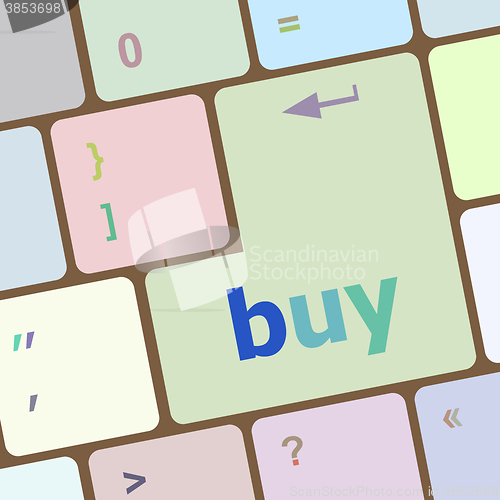 Image of Buy Key symbolizing the closing of an ecommerce deal by someone shopping online or on the internet vector illustration