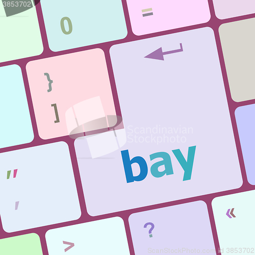 Image of bay word on keyboard key, notebook computer button vector illustration