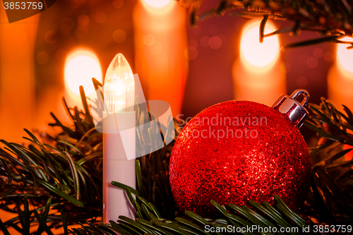 Image of Xmas lights and a red bauble