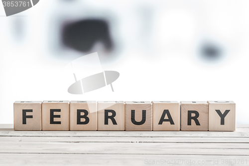 Image of February sign on wooden blocks