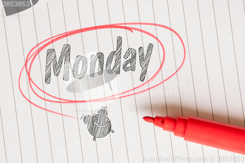 Image of Monday note with a red marker