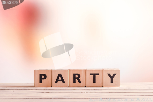 Image of Party sign on an indoor table
