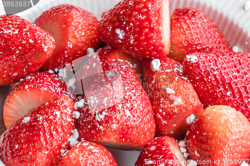 Image of Fresh red strawberries with sugar