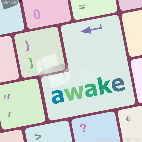 Image of awake word on keyboard key, notebook computer vector illustration