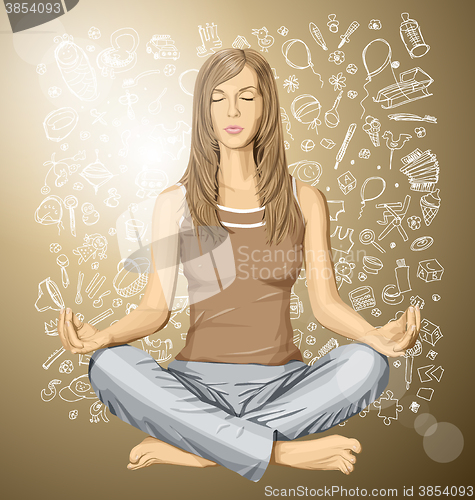 Image of Vector woman meditating in lotus pose