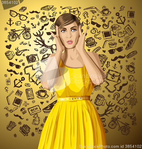 Image of Vector Surprised Girl in Dress