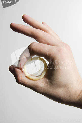 Image of hand holding condom