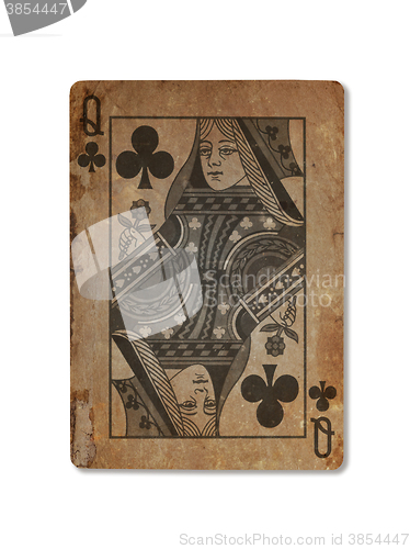 Image of Very old playing card, Queen of clubs