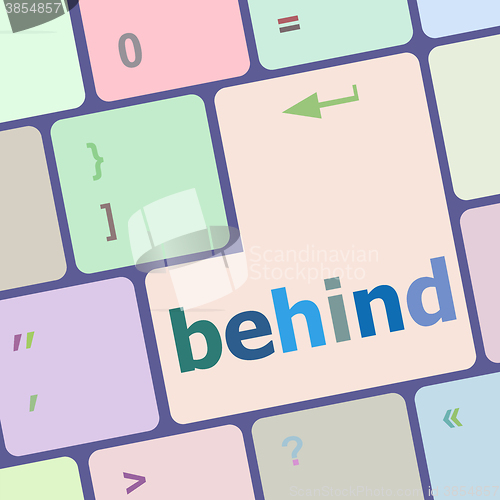 Image of behind word on keyboard key, notebook computer button vector illustration