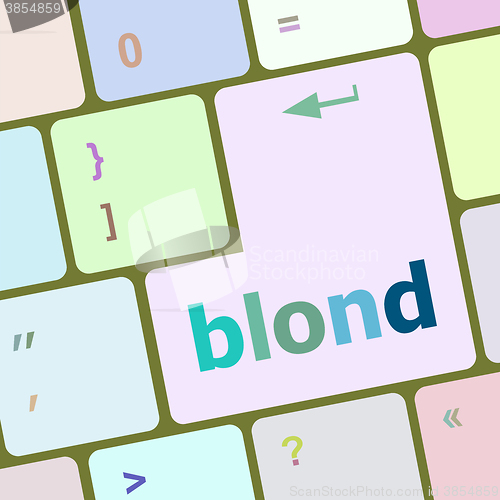 Image of blond word on keyboard key, notebook computer button vector illustration