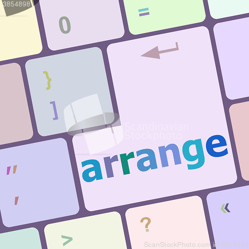Image of arrange word on keyboard key, notebook computer vector illustration