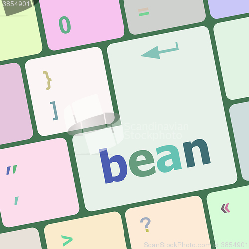 Image of bean word on keyboard key, notebook computer button vector illustration