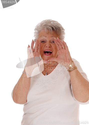 Image of Senior woman shouting.