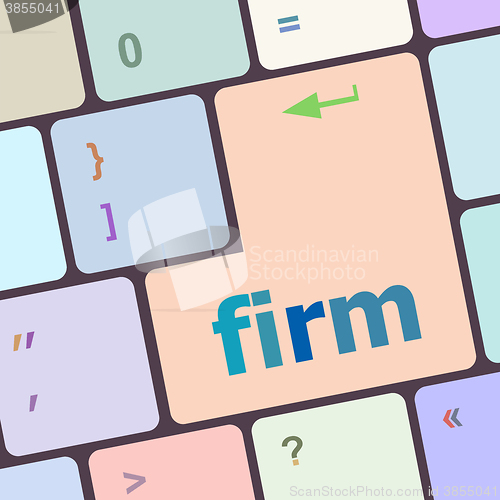 Image of firm word on keyboard key, notebook computer button vector illustration