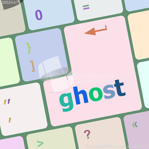 Image of ghost word on keyboard key, notebook computer button vector illustration
