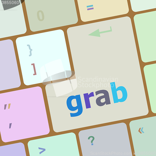 Image of grab word on keyboard key, notebook computer button vector illustration