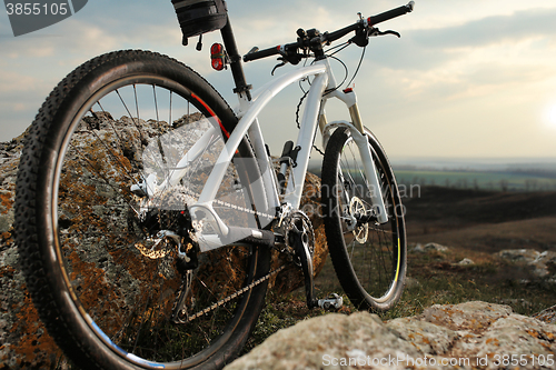 Image of Bicycle stands on a rock