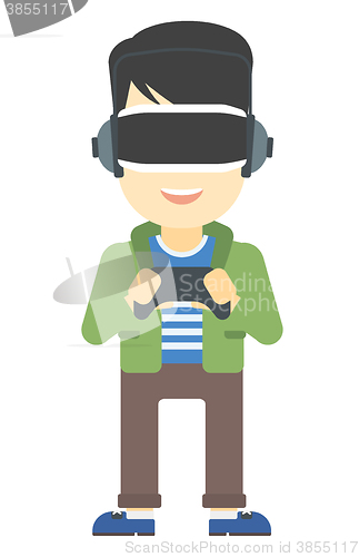 Image of Man wearing virtual reality headset.