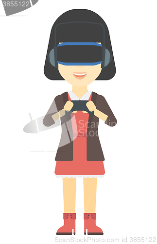 Image of Woman wearing virtual reality headset.
