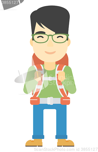 Image of Cheerful man with backpack .