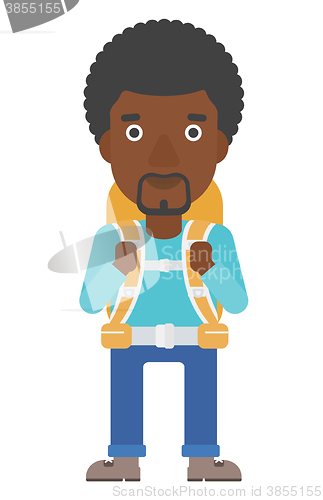 Image of Cheerful man with backpack .