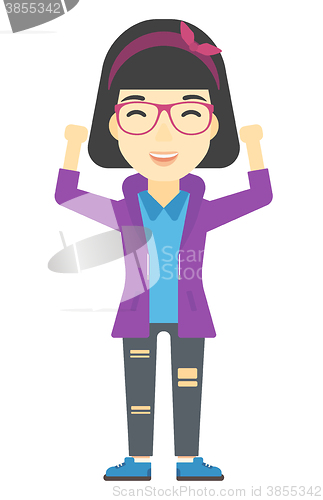 Image of Woman with raised hands up.