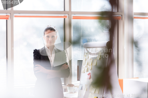 Image of portrait of young business woman at modern office