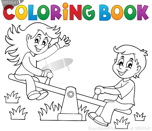 Image of Coloring book children on seesaw theme 1