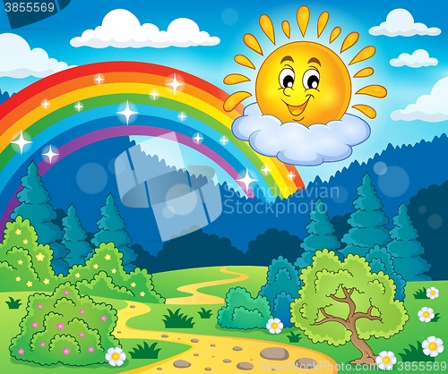 Image of Spring theme with cheerful sun