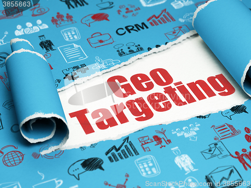 Image of Business concept: red text Geo Targeting under the piece of  torn paper