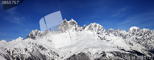 Image of Panoramic view on Mount Ushba at sunny day