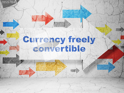 Image of Banking concept: arrow with Currency freely Convertible on grunge wall background