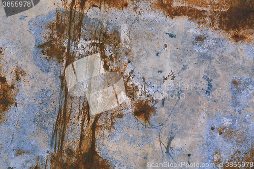 Image of Old blue cracked paint on metal background