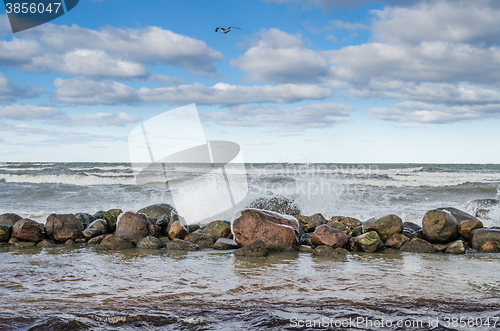 Image of Sea waves breaking on the rocks, seascape