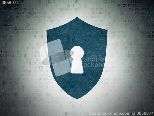 Image of Security concept: Shield With Keyhole on Digital Paper background