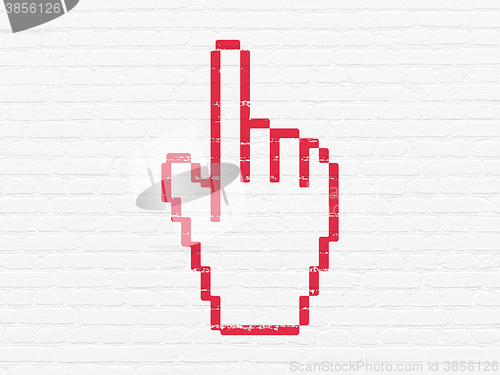 Image of Advertising concept: Mouse Cursor on wall background