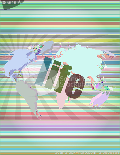 Image of life words on business digital touch screen vector illustration