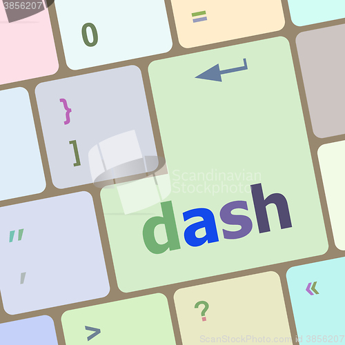 Image of dash word on keyboard key, notebook computer button vector illustration