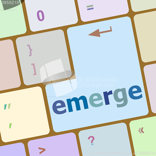 Image of emerge word on keyboard key, notebook computer button vector illustration