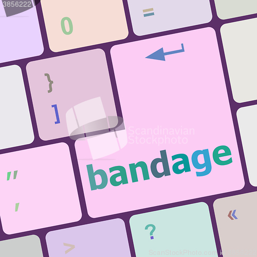 Image of bandage word on keyboard key, notebook computer vector illustration