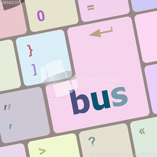 Image of bus word icon on laptop keyboard keys vector illustration