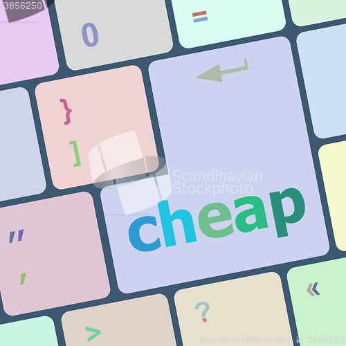 Image of cheap word on keyboard key, notebook computer button vector illustration
