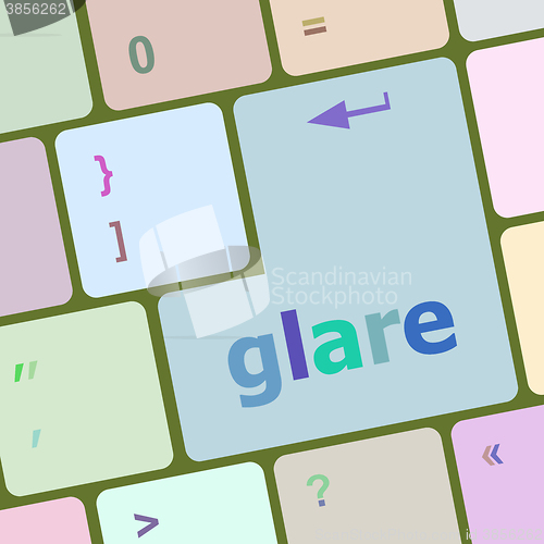 Image of glare word on keyboard key, notebook computer button vector illustration