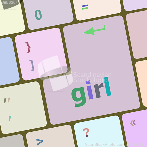 Image of girl word on keyboard key, notebook computer button vector illustration