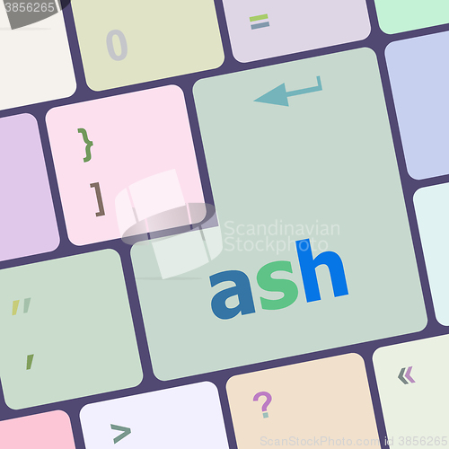 Image of ash word on keyboard key, notebook computer vector illustration