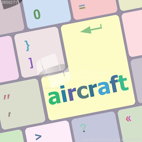 Image of aircraft on computer keyboard key enter button vector illustration