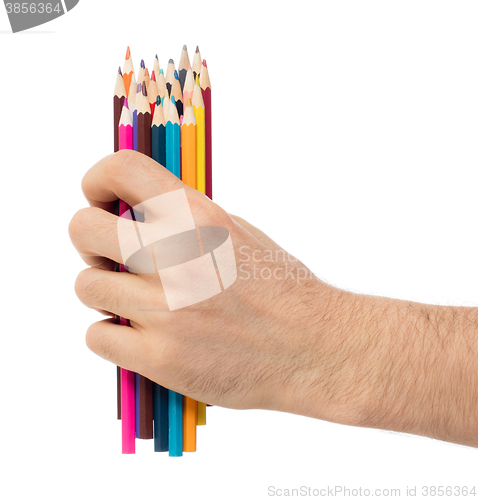 Image of Used pencils in hand isolated