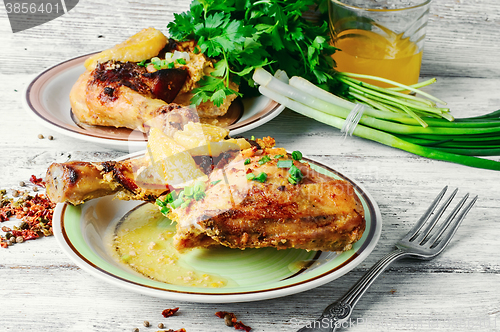 Image of drumstick on porcelain plate