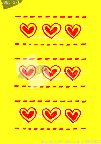 Image of Yellow background with abstract red hearts